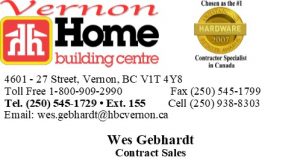 Wes Gebhardt HBC Vernon Business Card